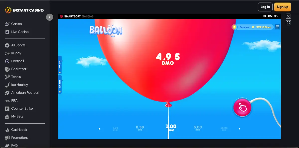 Balloon en Instant casino: juego crash para jugadores de Argentina