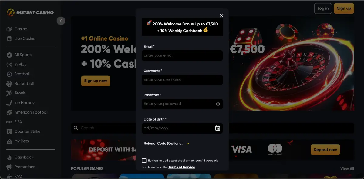 Proceso de registro en Instant Casino para jugar Balloon