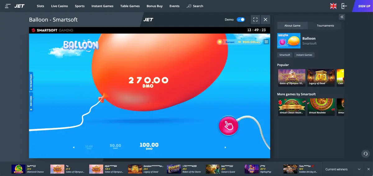 Jugar Balloon en Jet casino