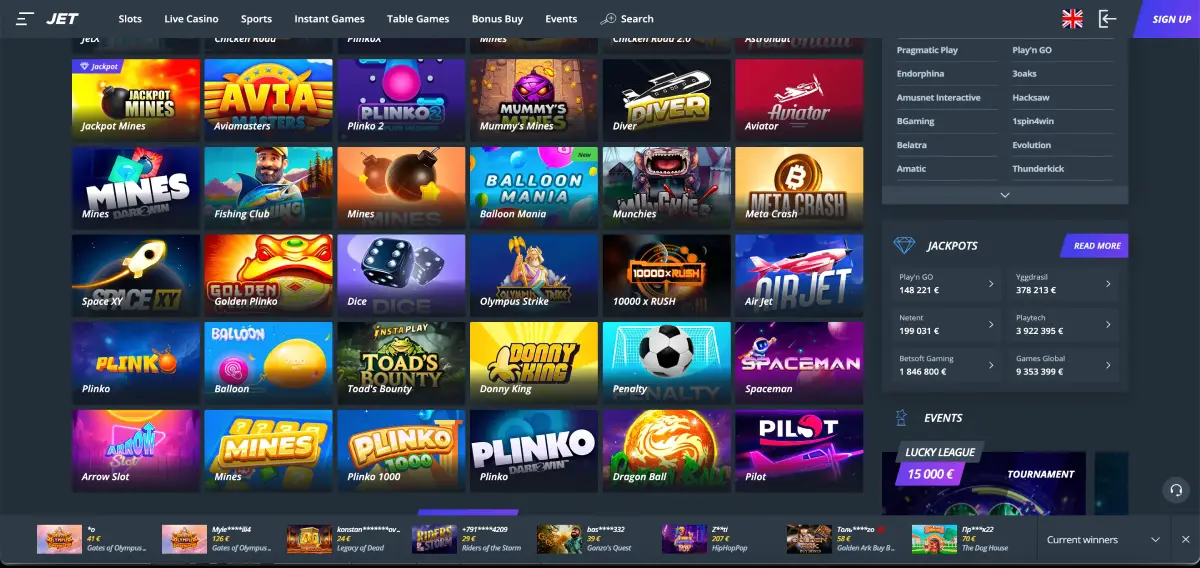 Pantalla inicial del juego Balloon en Jet casino